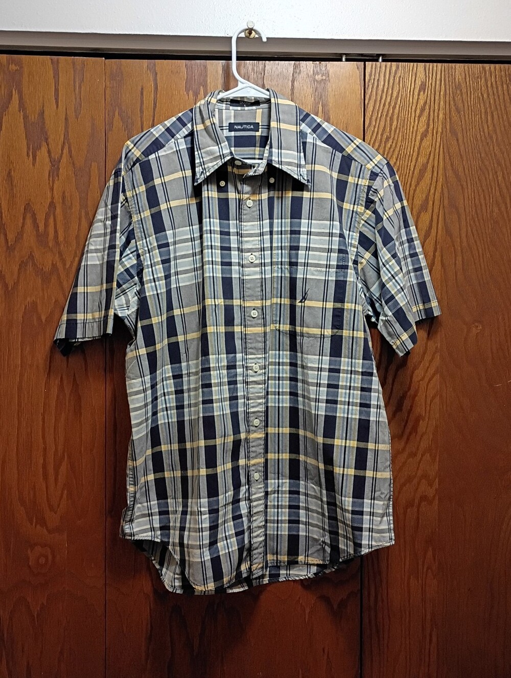 Nautica Men's Short-Sleeve Plaid Button-Down Shirt - Navy, Yellow, White